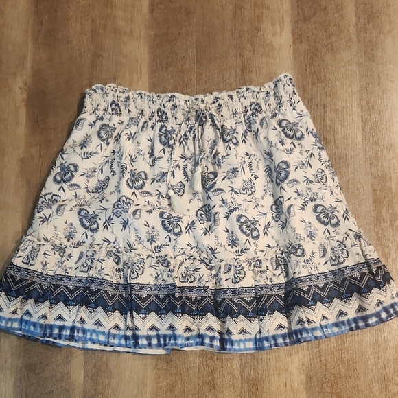 beachlunchlounge Dresses & Skirts - Beach lunch lounge White and Blue Smocked Mini Skirt